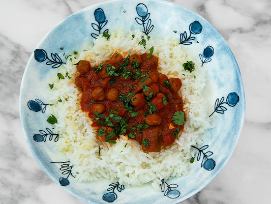 Harissa Stewed Chickpeas Over Rice