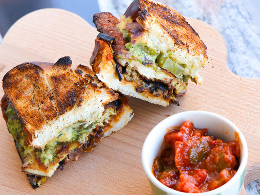 Challah, Schnitzel and Eggplant Sandwich