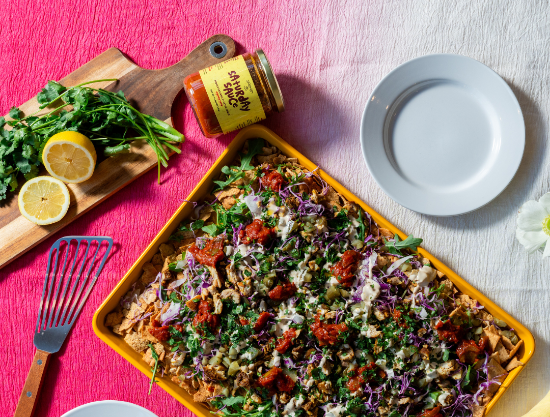 Chicken Shawarma Pita Chip "Nachos"