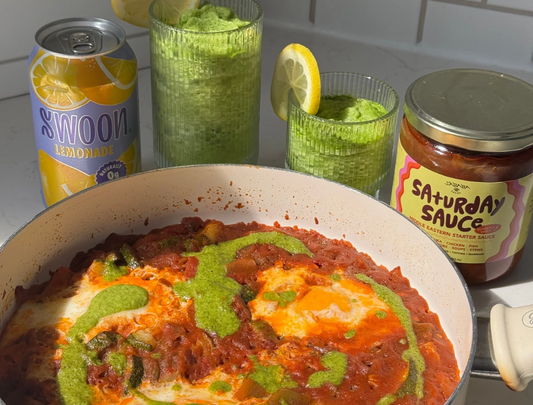 Zucchini Shakshuka with Herby Green Tahini & Swoon Limonanas